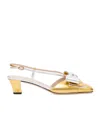 Valentino Bowbow Two-tone Metallic Leather Pumps In Nude