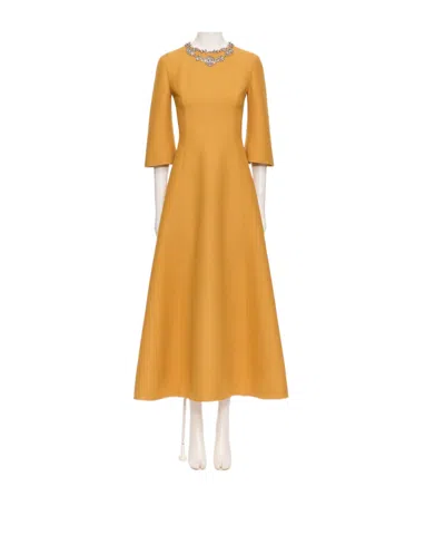 Valentino Round Neck Dress In Orange