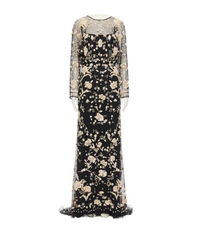 Valentino Round Neck Long Sleeve Dress In Black