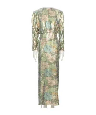 Valentino Cut-out Floral-print Silk-blend Lamé Midi Dress In Brown