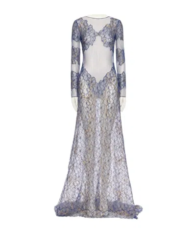 Valentino Round Neck Long Sleeve Dress In Multi