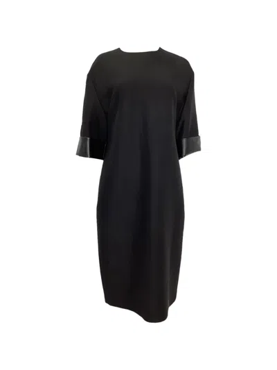 Pre-owned Valentino Round-neck Midi Dress In Black