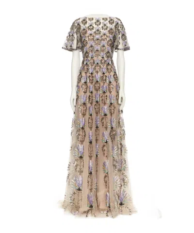 Valentino Round Neck Short Sleeve Dress In Brown