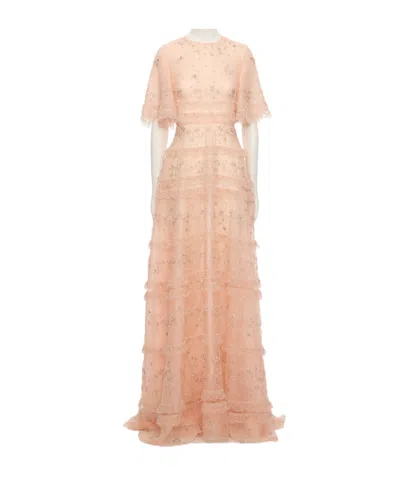 Valentino Round Neck Short Sleeve Dress In Neutral