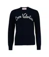 Valentino Logo-embroidered Wool Sweater In Blue