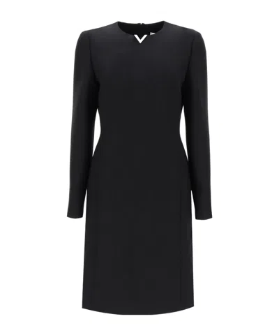 Valentino Round-necked Crepe Dress In Black