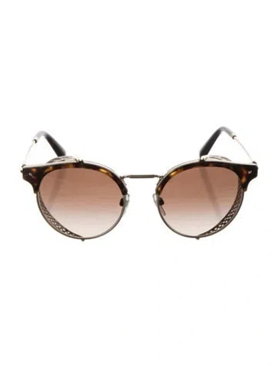 Pre-owned Valentino Round Tinted Sunglasses In Brown