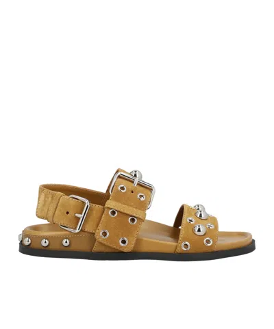 Valentino Garavani Round Toe Flat Sandals In Brown