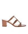 Valentino Studded Block Heel Leather Sandals In Brown