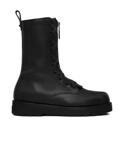Valentino Garavani Valentino Round Toe Lace-up Combat Boots In Black