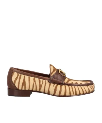 Valentino Garavani Round Toe Loafers In Zebra Beige/brown Brown