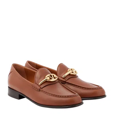 Valentino Garavani Round Toe Loafers In Brown