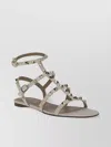 Valentino Round Toe Studded Leather Sandals In Neutral