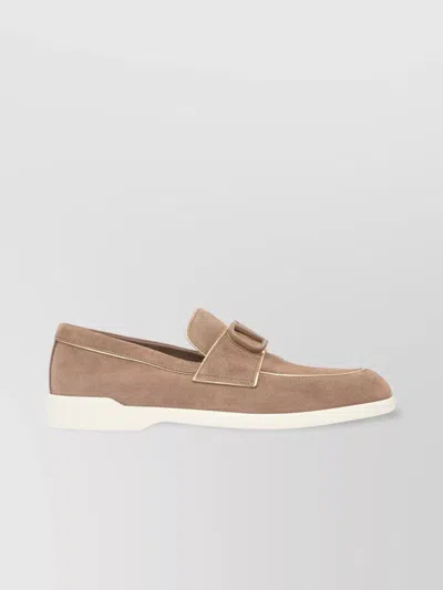 Valentino Garavani Round Toe Suede Finish Loafers Rubber Sole In Brown