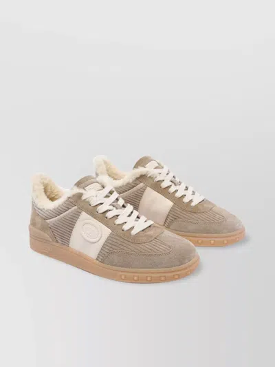 Valentino Garavani Round Toe Suede Panels Leather Sneakers