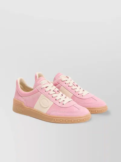 Valentino Garavani Round Toe Suede Sneakers With Stud Detail In Pink