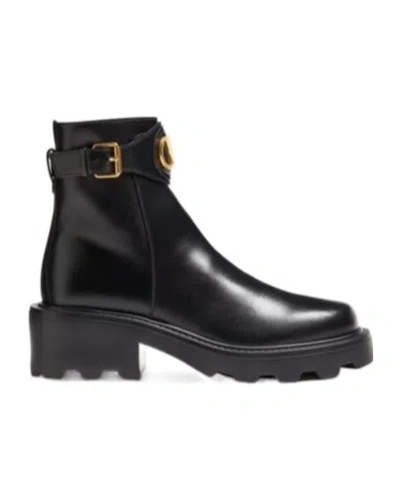 Valentino Garavani Round-toed Ankle Boots In Black