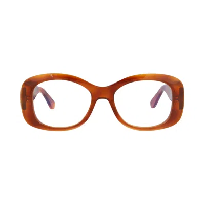 Pre-owned Valentino Garavani Valentino Round-frame Acetate Optical Frames 'havana/transparent' | Brown | Women's Size Onesize