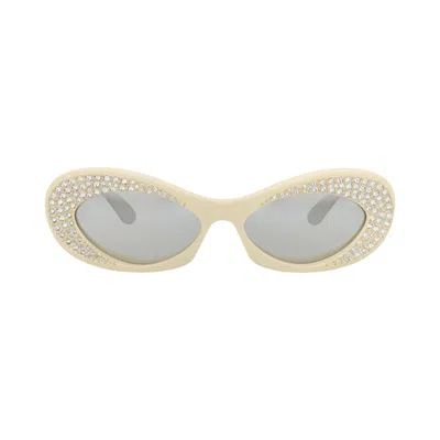 Pre-owned Valentino Round-frame Metal Sunglasses 'ivory/silver' | Cream | Women's Size Onesize