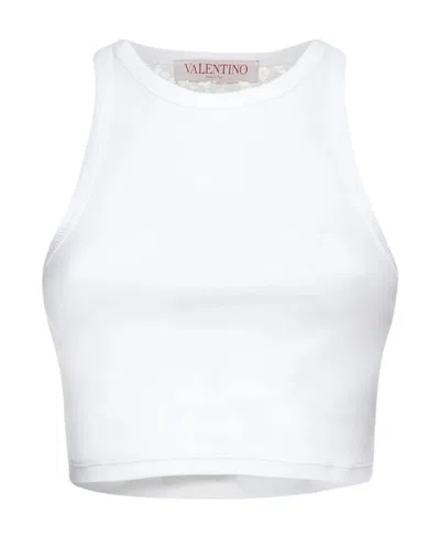 Valentino Round-neck Spliced Short Vest In White