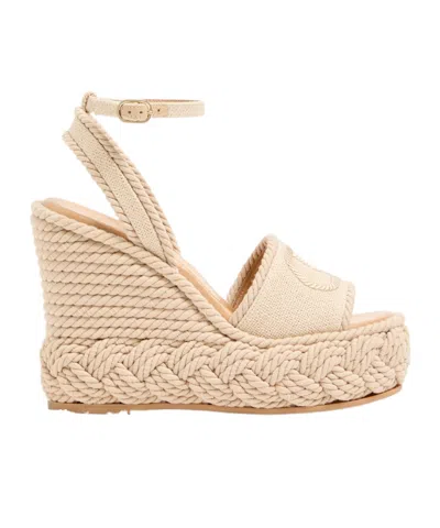 Valentino Garavani Round-toe Wedge Sandals In Brown