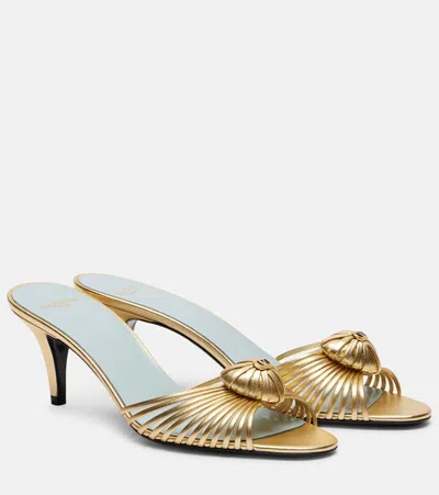 Valentino Garavani Royal 75 Metallic Leather Mules In Pecan/antique Brass