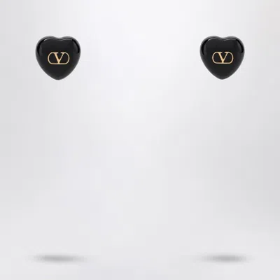 Valentino Garavani Royal Black Heart Earrings In Metal