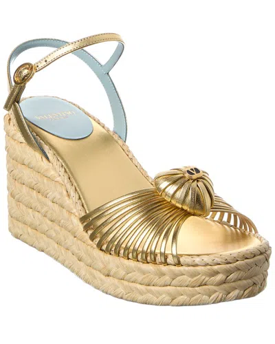 Valentino Garavani Valentino Royal Heart 100 Leather Wedge Sandal In Gold