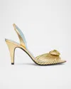 Valentino Royal Heart Logo Slingback Leather Sandals In Gold
