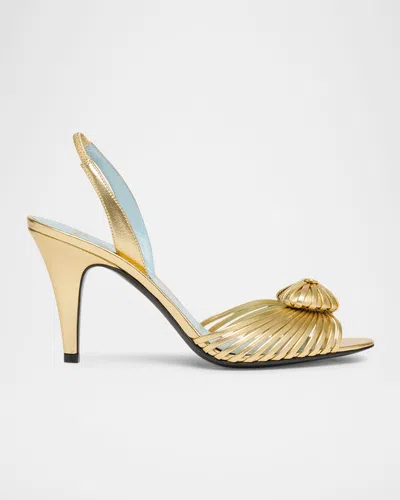 Valentino Garavani Royal Heart Logo Slingback Leather Sandals In Gold