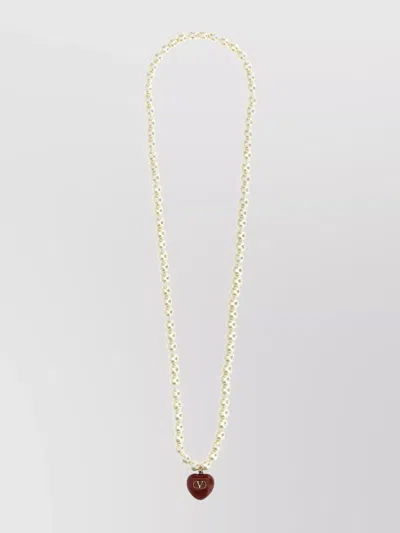 Valentino Garavani Royal Heart Necklace With Gold Detail And Pearl Beads In White