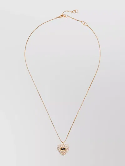 Valentino Garavani Royal Heart Pendant Necklace Adjustable Chain In Gold