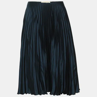 Pre-owned Valentino Royal Imperial Blue Pleated Satin Midi Dress L