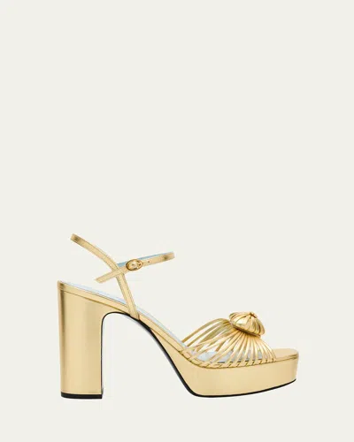 Valentino Garavani Royal Metallic Nappa Leather Heart Platform Sandals In Animal Print