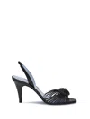 Valentino Black Slingback Leather Woven Heart Heeled Sandals In Black