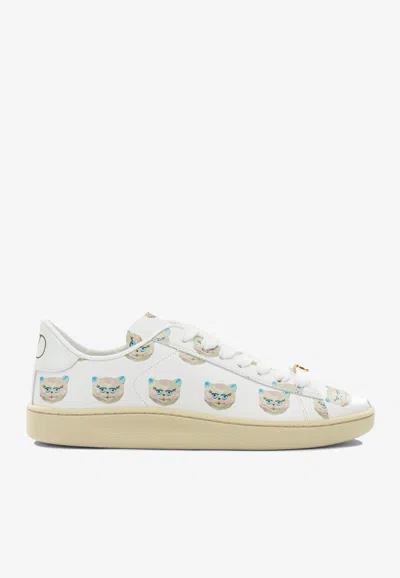 Valentino Garavani Royco Vlogo Cat-print Leather Sneakers In White