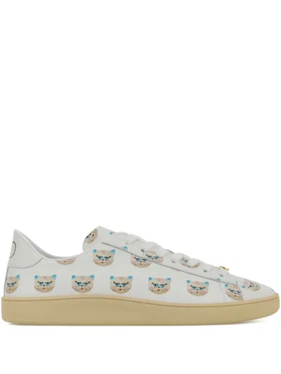 Valentino Garavani Royco Trainer In Nappa Calfskin With Le Chat De La Maison Pattern In White