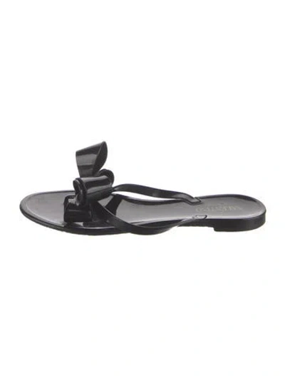 Pre-owned Valentino Garavani Rubber Bow Accents Flip Flops In Black