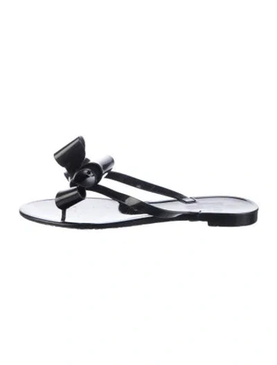 Pre-owned Valentino Garavani Rubber Bow Accents Flip Flops In Black