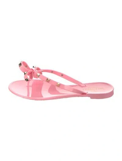 Pre-owned Valentino Garavani Rubber Bow Accents Flip Flops In Pink