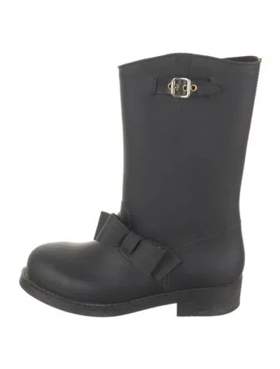 Pre-owned Valentino Garavani Rubber Bow Accents Rain Boots In Black