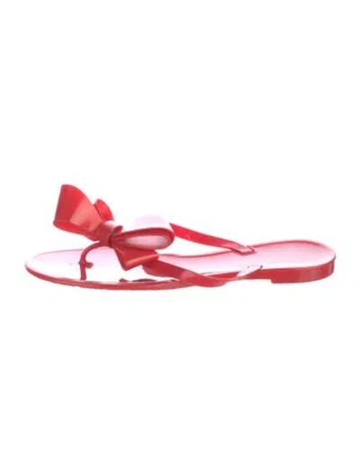 Pre-owned Valentino Garavani Rubber Bow Accents Slides In Red