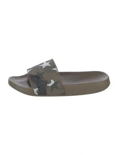 Pre-owned Valentino Garavani Rubber Camouflage Print Slides In Green
