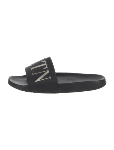 Pre-owned Valentino Garavani Rubber Graphic Print Slides In Black