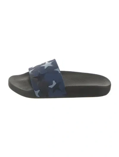 Pre-owned Valentino Garavani Rubber Graphic Print Slides In Blue
