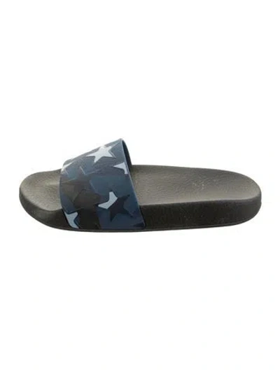 Pre-owned Valentino Garavani Rubber Graphic Print Slides In Blue