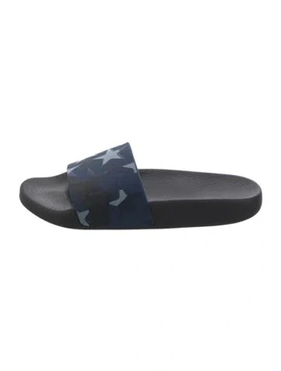 Pre-owned Valentino Garavani Rubber Graphic Print Slides In Blue