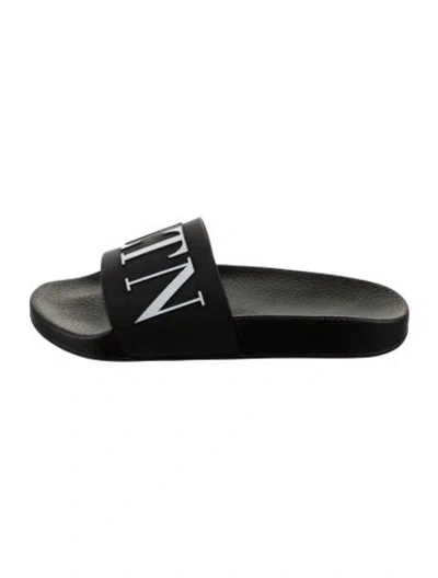 Pre-owned Valentino Garavani Rubber Graphic Print Slides W/ Tags In Black