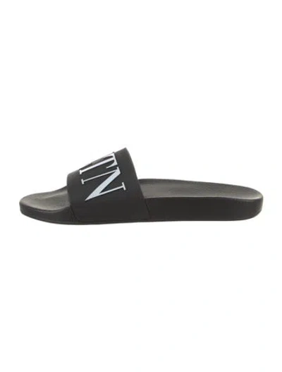 Pre-owned Valentino Garavani Rubber Graphic Print Slippers W/ Tags In Black