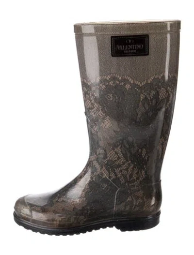 Pre-owned Valentino Garavani Rubber Printed Rain Boots In Black